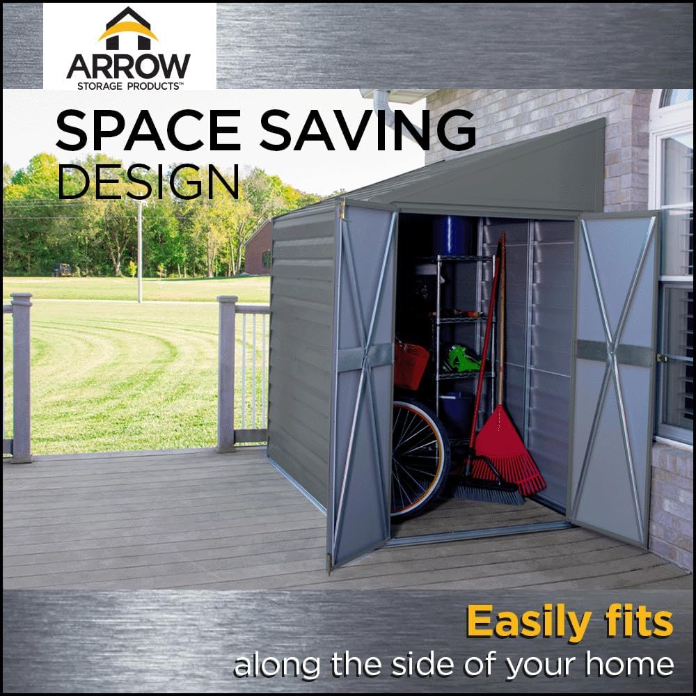 Arrow Yardsaver 4' x 10' Galvanized Steel Outdoor Storage Shed with Sloped Roof and Double-Door Entry, UV-Resistant Steel Floorless Compact Storage Shed, Charcoal