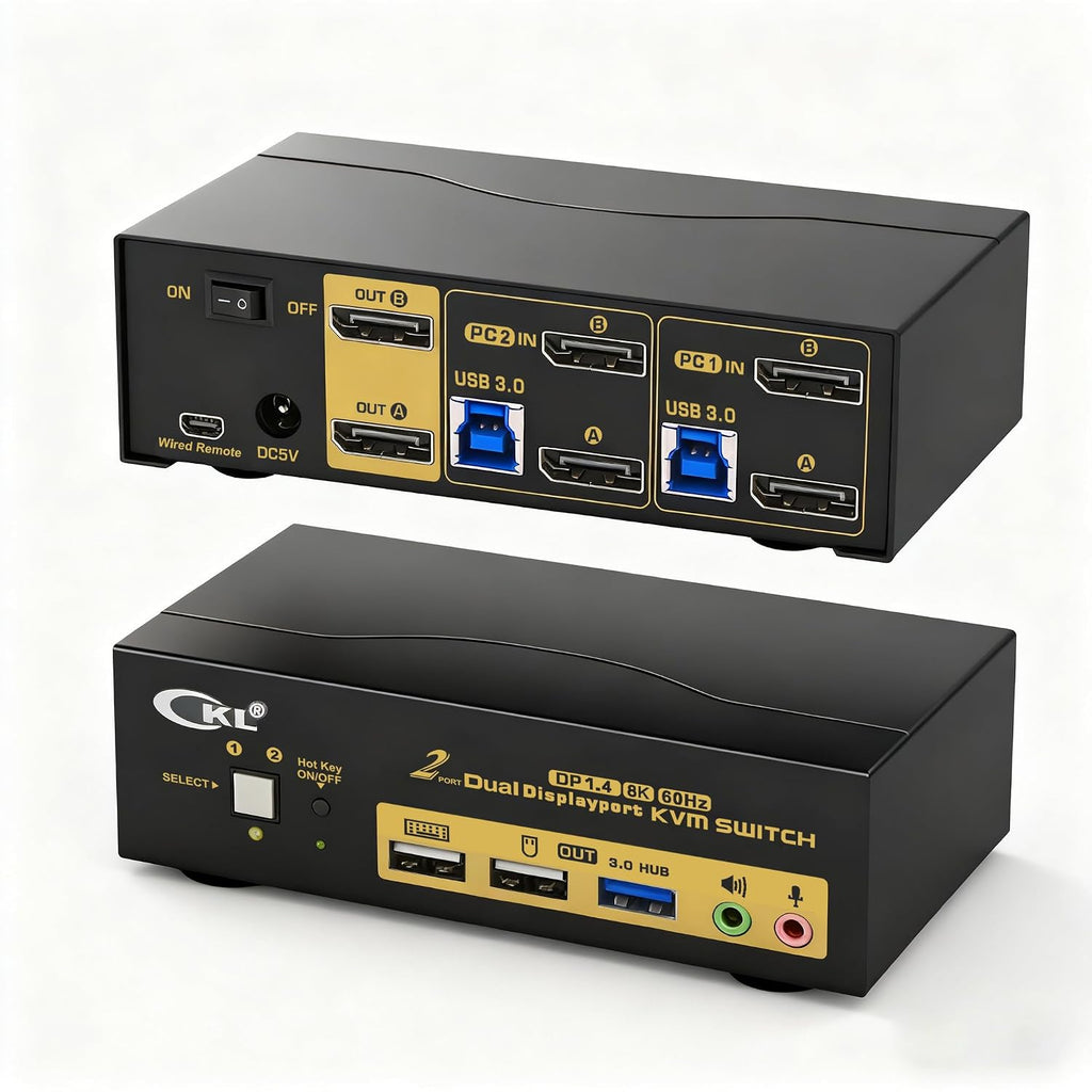 CKL DisplayPort KVM Switch (4K@60Hz for 2 Computers 2 Monitors Supports Hotkey)