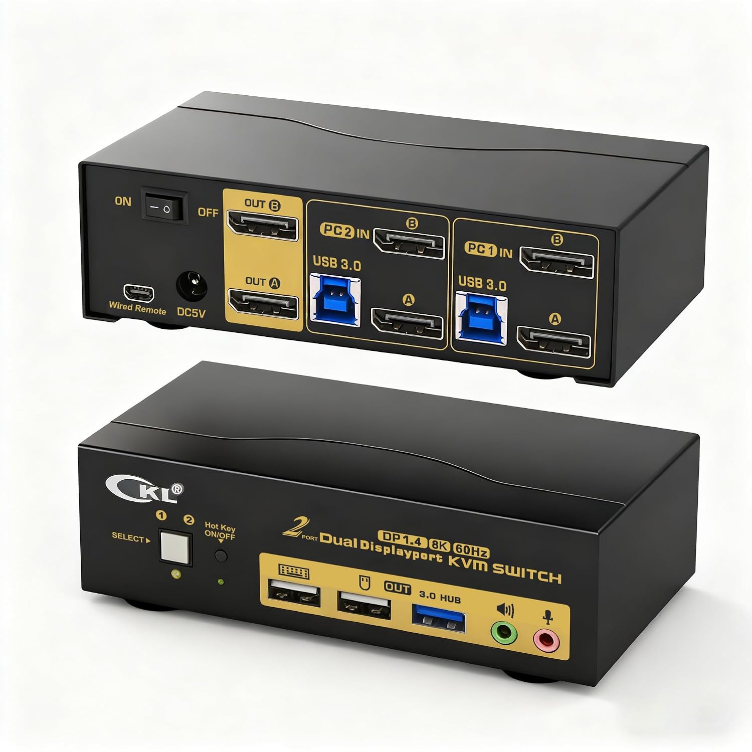 CKL DisplayPort KVM Switch (4K@60Hz for 2 Computers 2 Monitors Supports Hotkey)