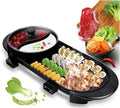 Electric 2 in 1 Grill Indoor Hot Pot Multifunctional Teppanyaki Grill/Shabu Shabu Pot Smokeless with 5 Level Temperature for Family Gathering, Party Indoor/Outdoor