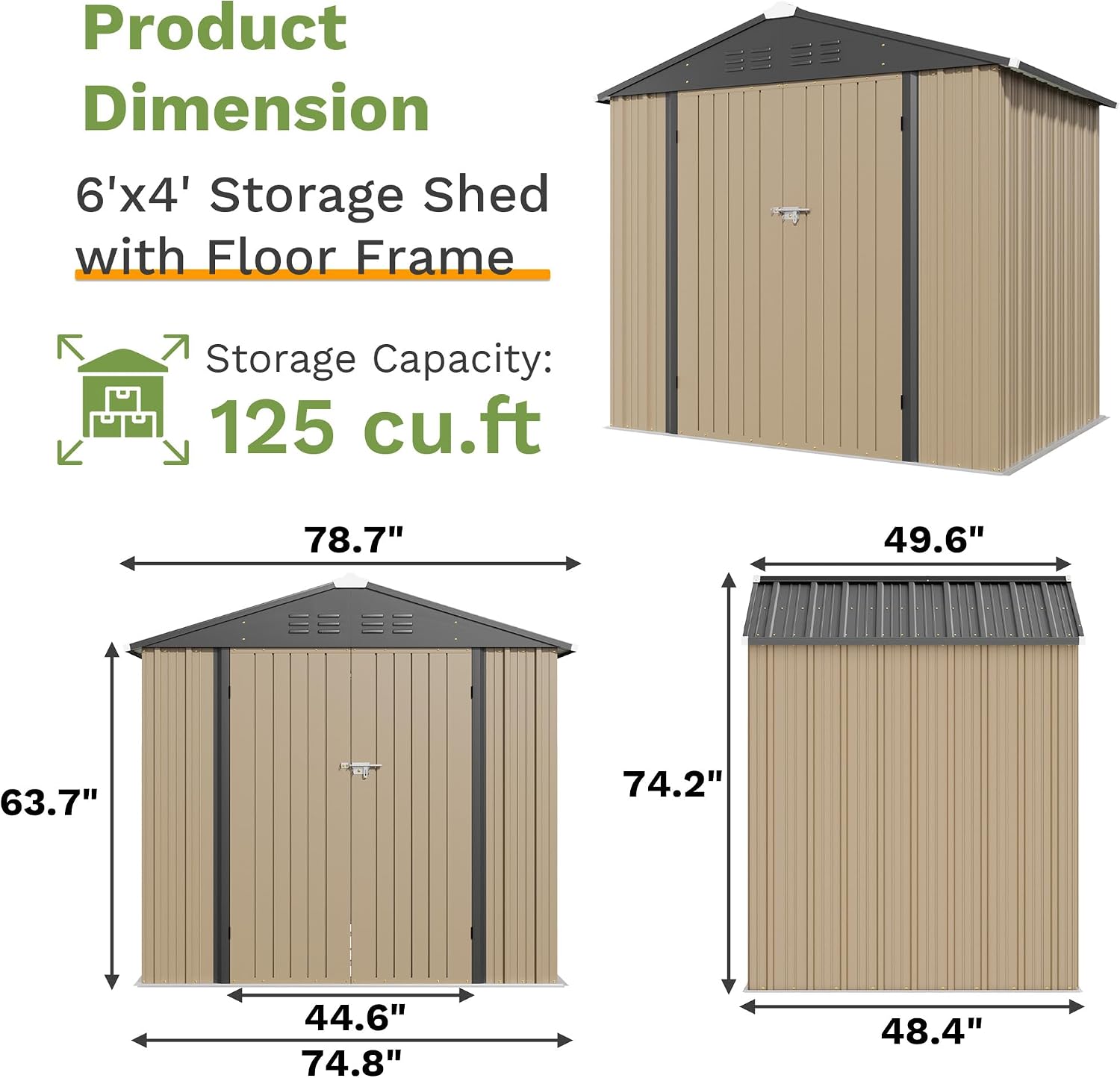 Patiowell 6x4 FT Outdoor Storage Shed with Floor Frame, Metal Garden Patio Sheds with Sloping Roof and Lockable Door, Waterproof Steel Tool Shed for Backyard Garden Lawn, Brown