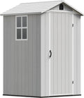 Devoko 4x4 FT Outdoor Shed, Compact & Secure Plastic Resin Storage with Lockable Door, Features Built-in Floor & Window for All-Weather Garden, Patio, and Poolside Organization, Light Gray