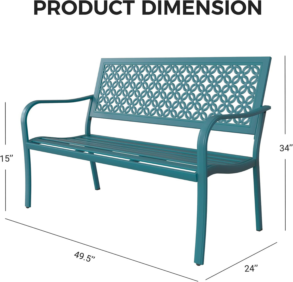 Grand patio 50' Outdoor Bench, Garden Benches with Anti-Rust Metal Powder Coated Frame, Patio Bench for Front Porch Park Outside Furniture Decor, Lake Shore