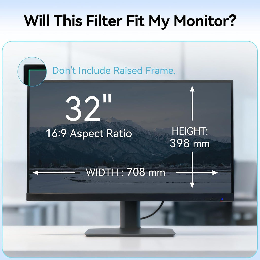 [2-Pack] 32 Inch Anti Blue Light Screen Protector Compatible with Lenovo Hp Dell Acer Asus Samsung etc Monitor 16:9 Aspect, Removable Anti Glare Filter Uv Blocker Shield Eye Protection Film Laptop