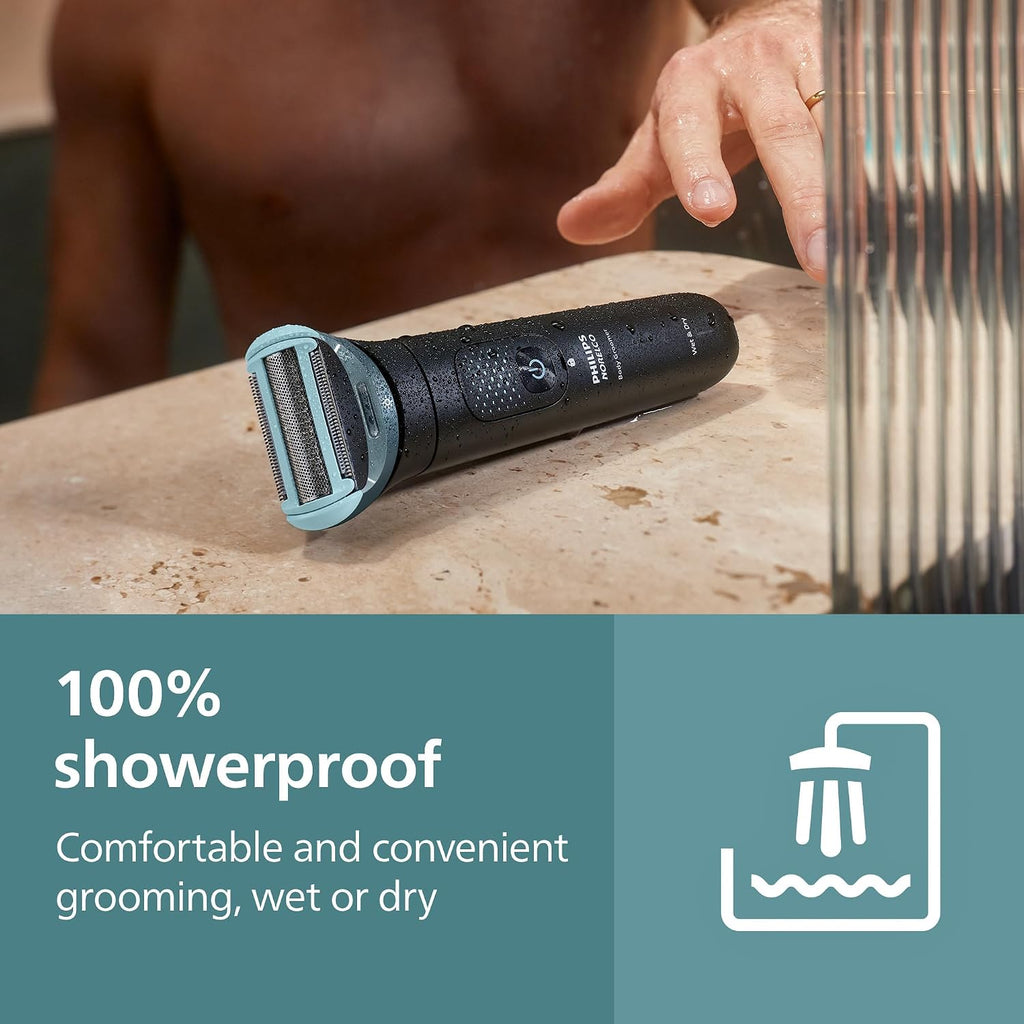 Philips Norelco Body Groomer 9000 Series, Body Hair Trimmer for Men & Intimate Shaver System with UV Cube Cleaner & Adjustable Back Attachment, 100% Showerproof, BG9480/50