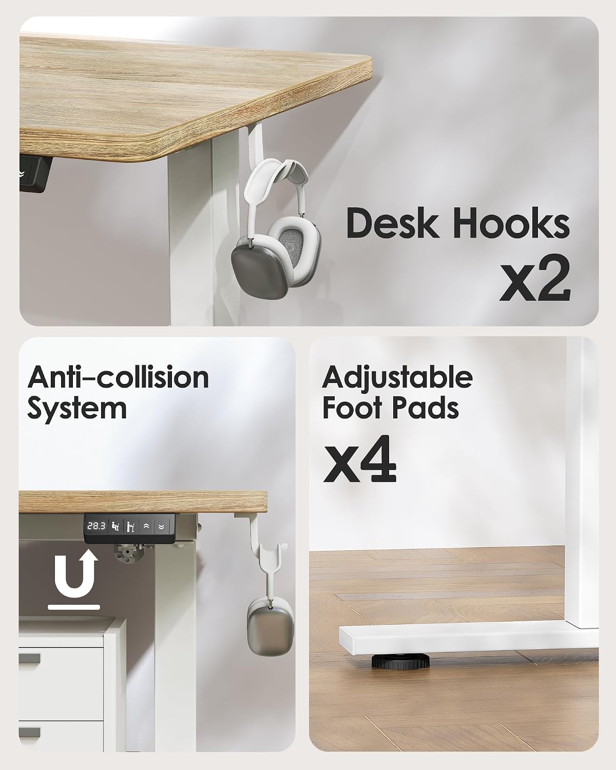 TIQLAB Height Adjustable Electric Standing Desk, 55 x 24 inch, Sit Stand Up Desk, Splice Board, Computer Home Office Desk, White Frame/Maple Top