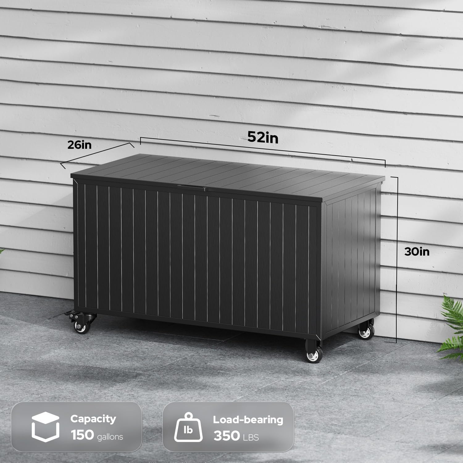 Outdoor Storage Box with Wheels 150 Gallon, Mobile Aluminum Deck Boxes Outdoor Waterproof, UV Resistant Patio Storage Box with Lid for Patio Furniture, Garden Tools, Outdoor Cushion(Blank)