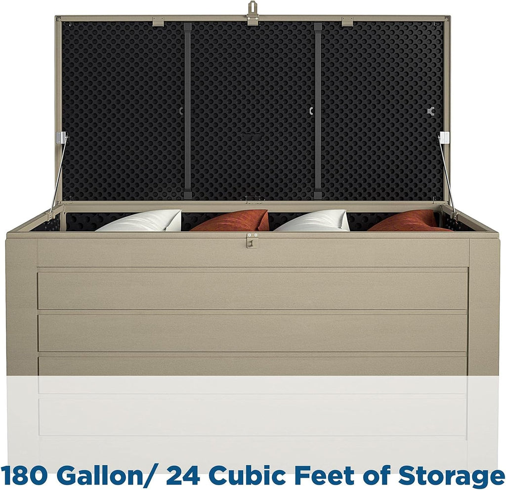Cosco Outdoor Living 180 Gallon Patio Storage Box, Extra Large, Lockable Lid, Weather-Resistant, Tan/Brown