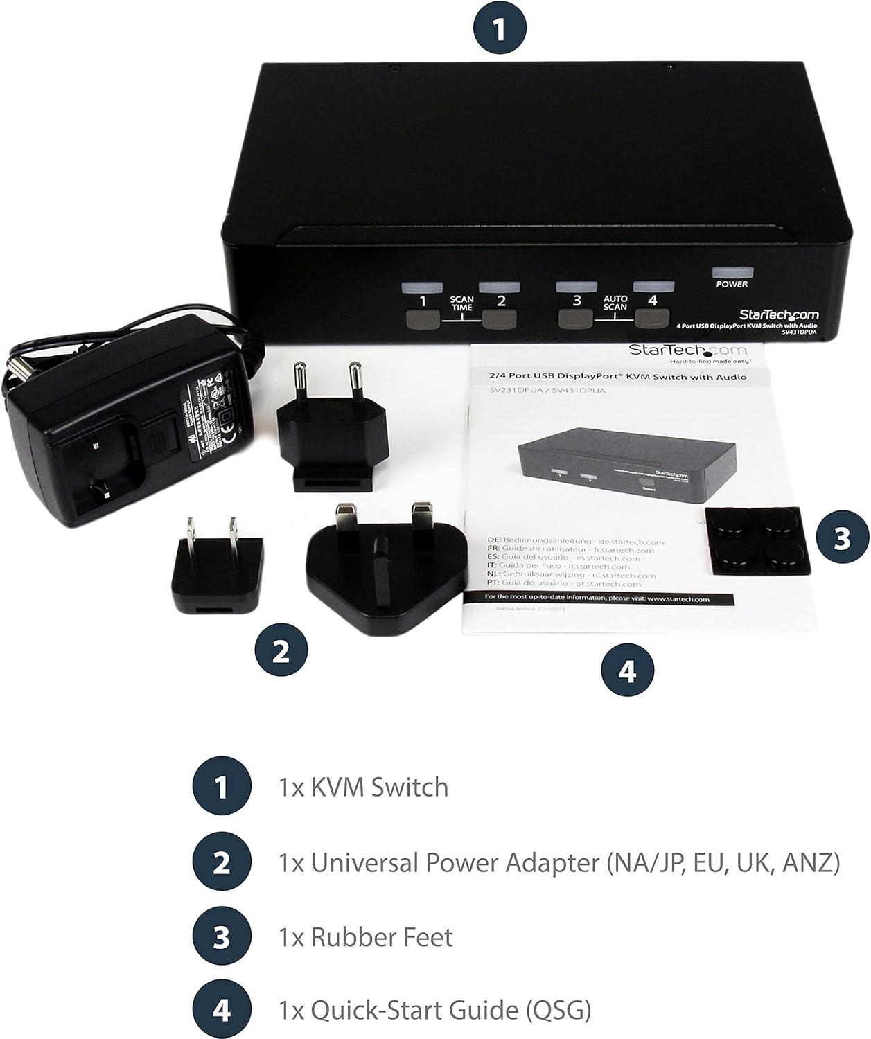 StarTech.com 4 Port DisplayPort KVM Switch w/ Audio - USB, Keyboard, Video, Mouse, Computer Switch Box for 2560x1600 DP Monitor , TAA (SV431DPUA)