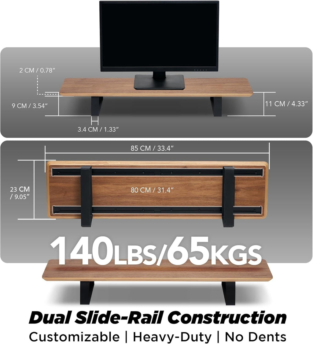 ULTRARM Moodular Wooden Monitor Stand 33.4' (85cm) Desk Organizer with Metal Slide Rails for Drawer, Tray, Laptop, Tablet, Phone & Headphones Customizable Riser for Organized Workspace Walnut MS85-W