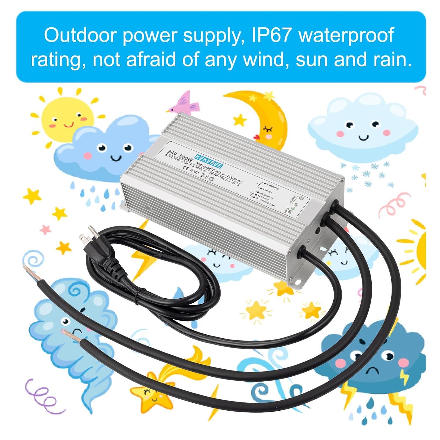 LED Driver 24V800W Waterproof Power Supply 90-130V to 24V33.3A AC to DC Converter IP67 Low Voltage Transformer Suitable for Indoor and Outdoor LED Lighting and Any 24V DC Device