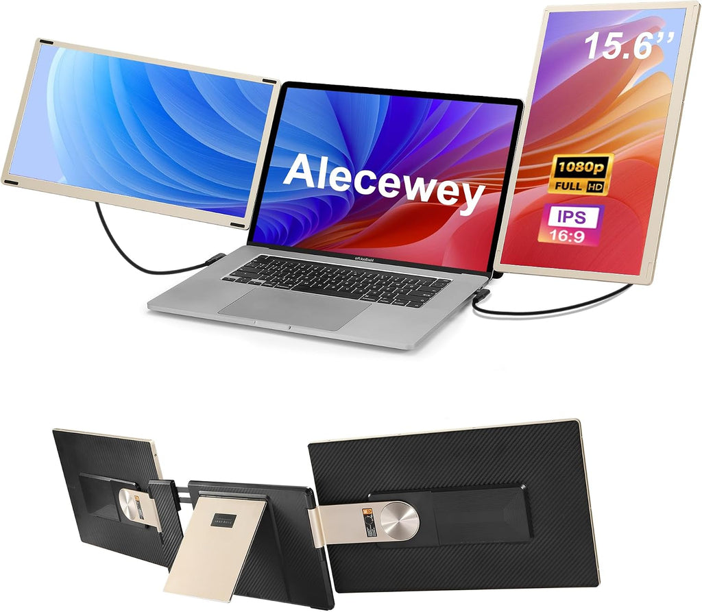 Alecewey Laptop Screen Extender, 15.6 inch Triple Screen Laptop Monitor Extender FHD 1080P HDMI Detached Extended Portable Dual Monitor for 12-17'' Laptops with Window,Mac,Android