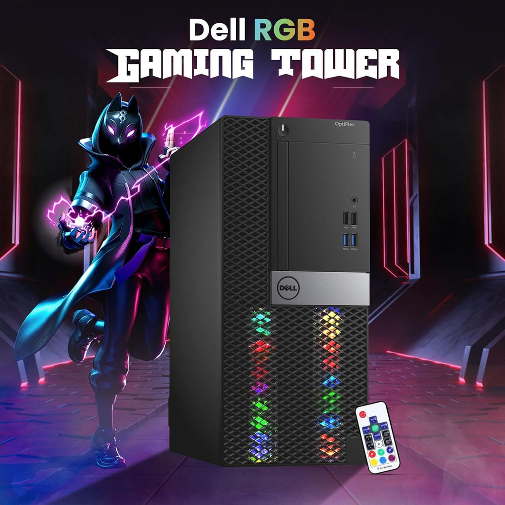 DELL RGB Gaming Tower Computer - i7 6th Gen,GTX 1050 Ti 4GB,16GB RAM,1TB SSD,New Dual 24 inch LED Screen,RGB Keyboard with AI-Enabled Key,Mouse,Wi-Fi,RGB Mini Speaker,Windows 11 Pro (Renewed)