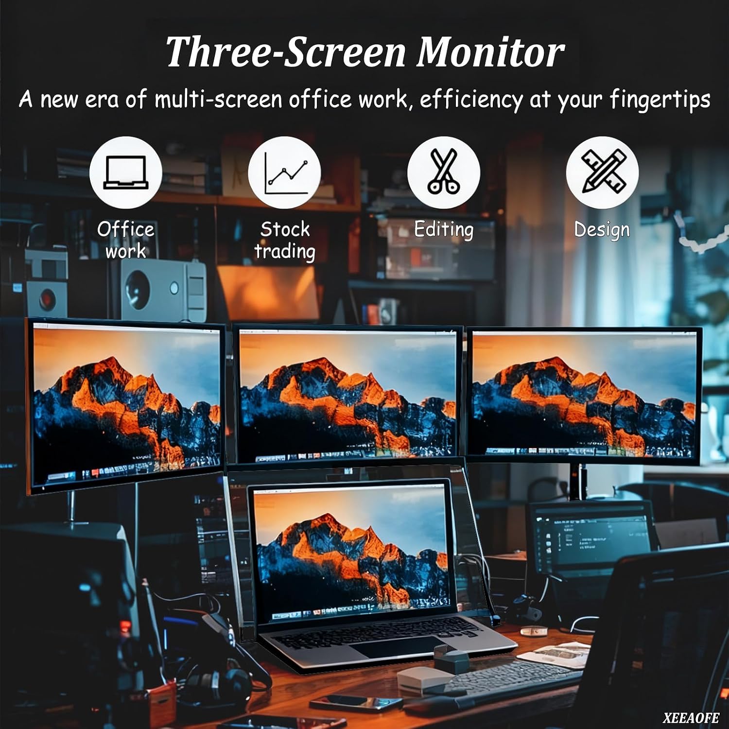 Foldable 15.6' Triple Monitor for Laptop, 1080p FHD Tri-Fold Screen Extender, Portable Extended Display with 178° Adjustable Viewing Angles for Enhanced Productivity