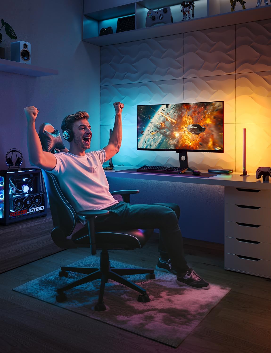 Govee HDMI 2.1 Sync Box Kit 2, Includes AI Sync Box, Light Bars, and Monitor Backlight, Supports 8K@60Hz, 4K@144Hz, VRR and ALLM, Works with Matter and Alexa, RGBIC Light Strip for 27-34 inch Monitor