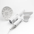 SRILabs DryQ 'Smart' Hair Dryer – White Edition – Super Lightweight, Foldable – Powerful, Quiet Motor – Infrared & Ionic Technology – 3 Magnetic Attachments – Heat Control with Locking Switch