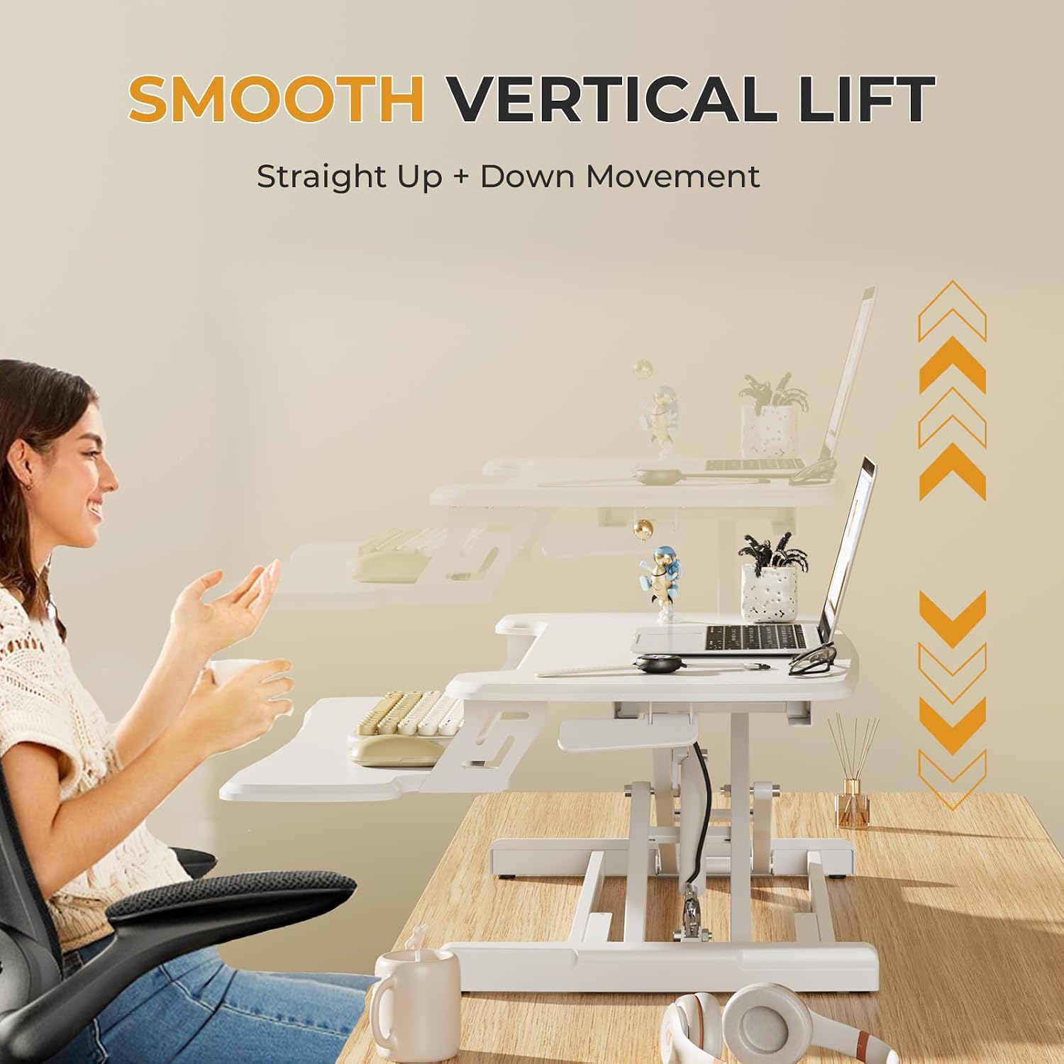 JOY worker Standing Desk Converter, 32' Height Adjustable Sit Stand Up Desk Riser with Keyboard Tray & 6 Fridge Magnets, Desktop Workstation Riser for Home Office Computer Laptop, White
