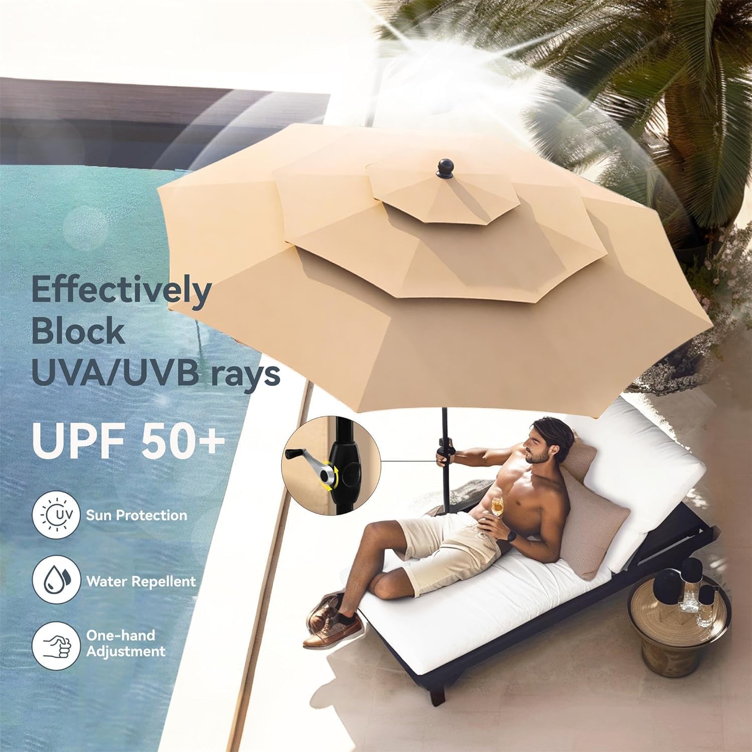 PHI VILLA 5 Pieces Outdoor Dining Set for 4 with 10ft Umbrella, 37' Metal Square Table & Stackable Wrought Iron Chair with Cushions & Beige Umbrella, Modern Furniture Set for Patio, Deck, Yard, Porch