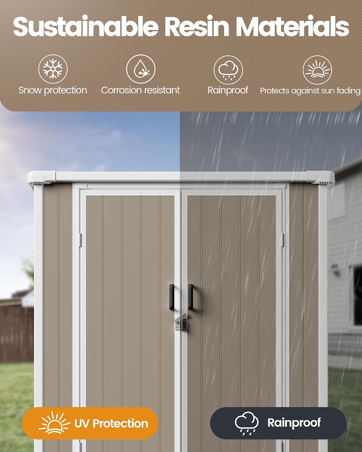 5x3 Resin Garden Sheds & Outdoor Storage on Clearance, Weather-Resistant Plastic Shed with Floor and Lockable Door for Garden Tools, Lawn Mower, Bike, Backyard Organization, Warm Gray