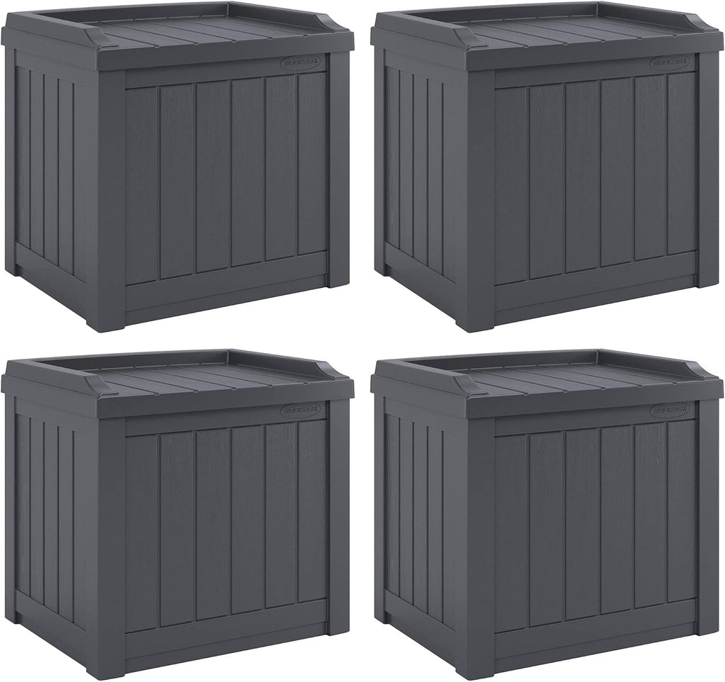 Suncast 4 Pack Small Deck Box Storage w/Bench Seat for Indoor & Outdoor Use, 22 Gal., Cyberspace