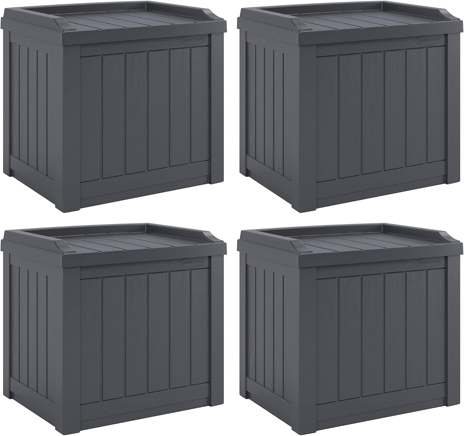 Suncast 4 Pack Small Deck Box Storage w/Bench Seat for Indoor & Outdoor Use, 22 Gal., Cyberspace