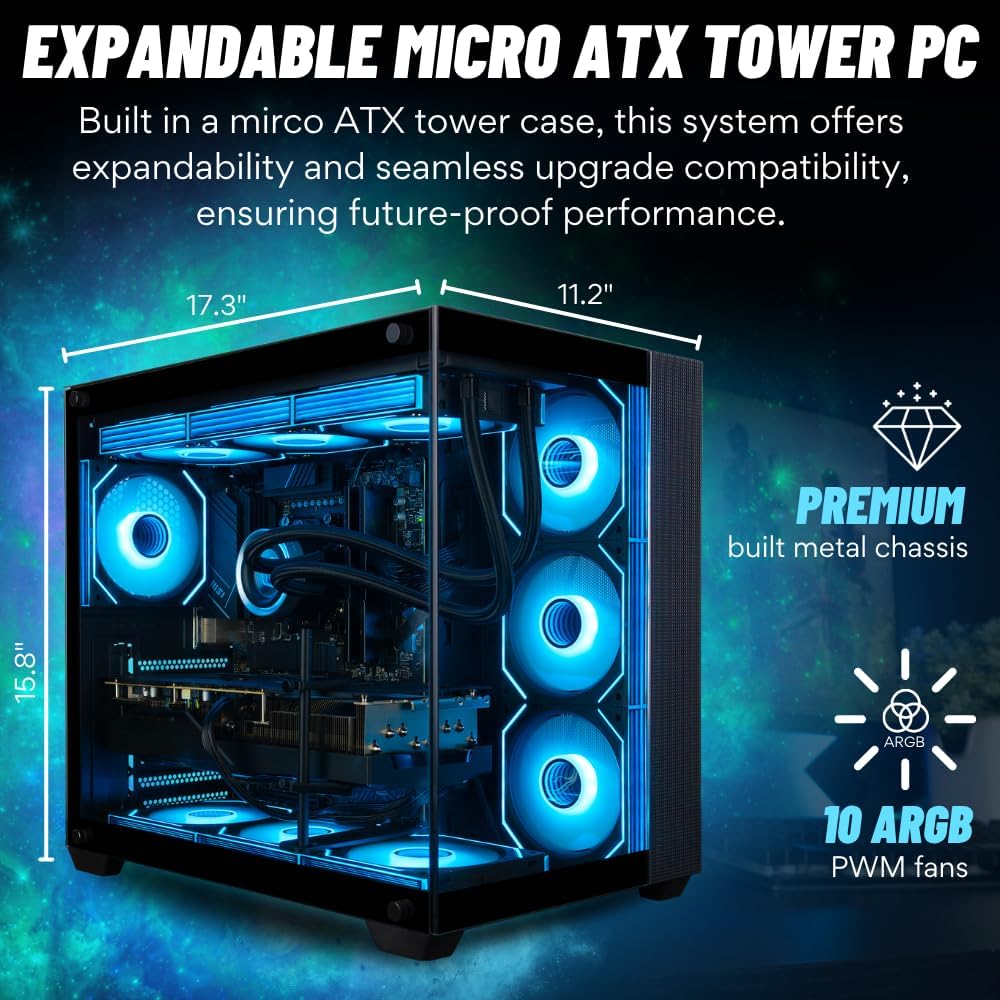 Panorama XL RTX 5090, AMD Ryzen 9 9900X, 96GB DDR5 RAM, 4TB NVMe Gen4 SSD, HDMI, RJ45, Windows 11 Pro, 3 Year Warranty, RGB Keyboard+Mouse, WiFi 7+BT, HDMI, Prebuilt WaterCooled Gaming Desktop PC