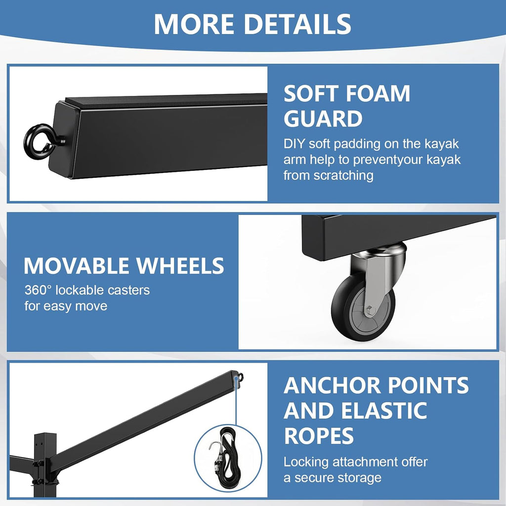 Kayak Storage Rack, Heavy Duty Freestanding Kayak Rack for Garage and Outdoor Storage, Kayak Stand Adjustable for Kayak, Canoe, Surfboard and Paddle Board
