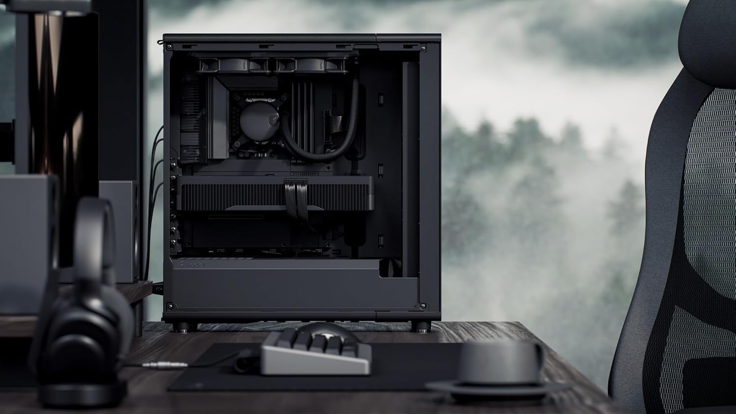 Fractal Design North Momentum Black - Glass Side Panel - Genuine Blackened Oak Wood Front - High Airflow PC Gaming Case - Three Powerful 120mm Momentum Fans Included - ATX Support