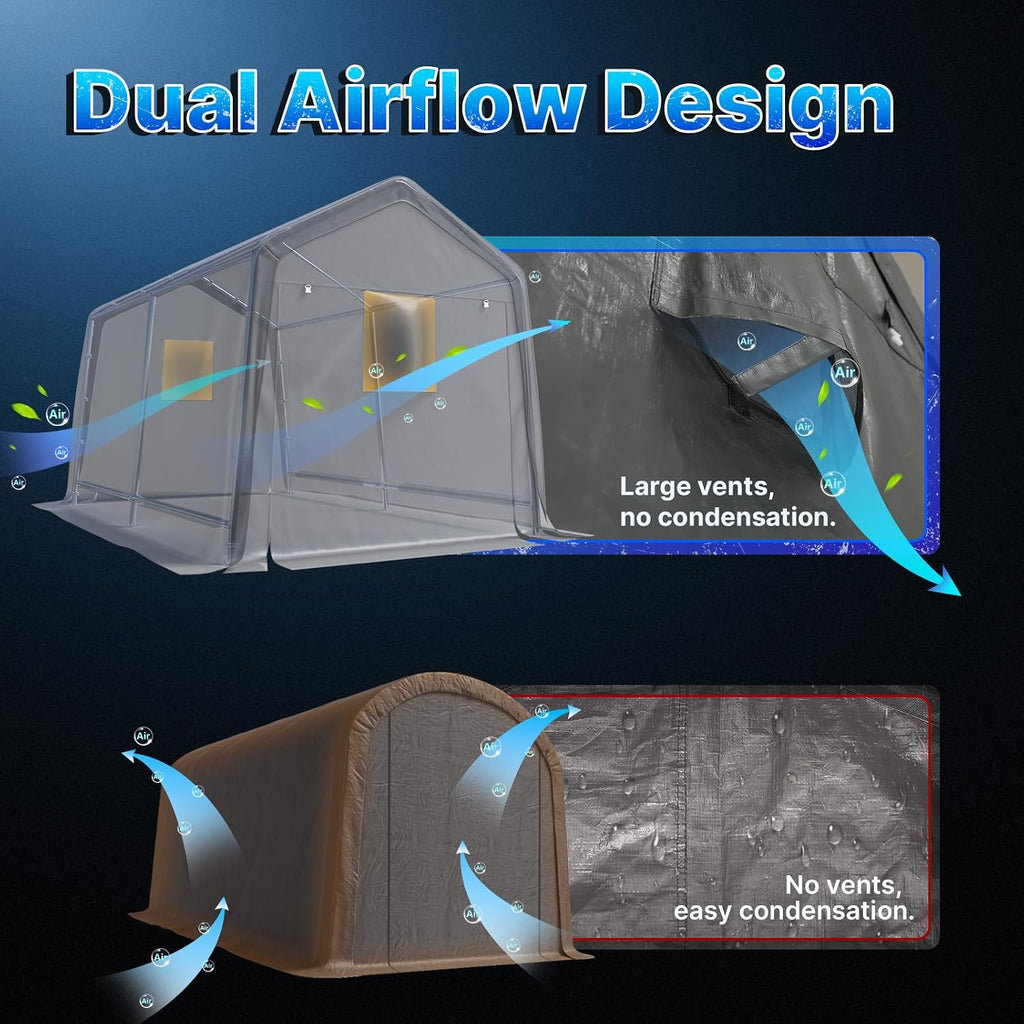 ADVANCE OUTDOOR 7x12 ft 2 Roll up Doors & Vents Outdoor Portable Storage Shelter Garage Tent Carport for Motorcycle ATV with Heavy Duty Metal Frame and Anti-UV Snow Resistant Waterproof Cover, Gray