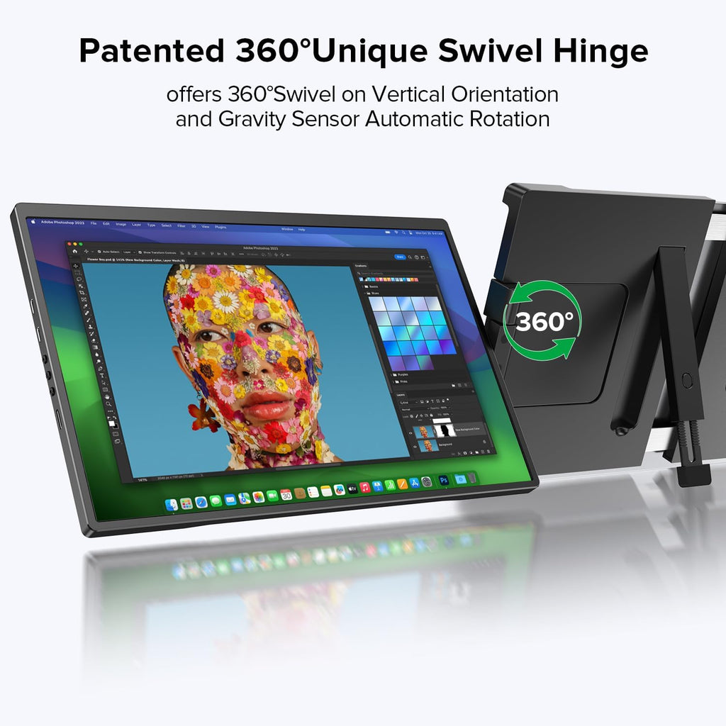 UPERFECT Laptop Screen Extender, 2K 14' 360°Unique Swivel Hinge w/ 180° Automatic Rotation, 2240x1400 QHD IPS Portable Monitor for 14'-17'' Laptops, Plug & Play with Mac, Wins, Dex (Only one Screen)
