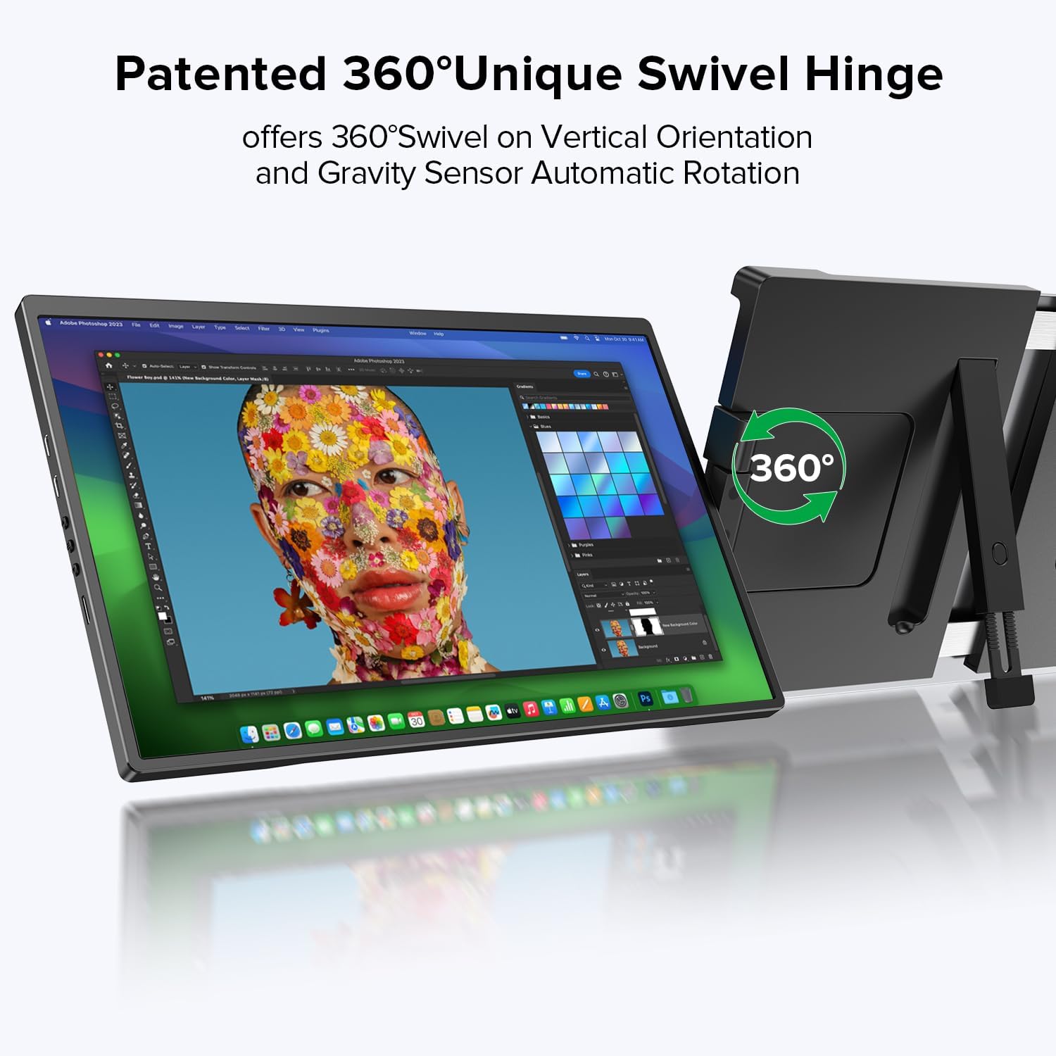 UPERFECT Laptop Screen Extender, 2K 14' 360°Unique Swivel Hinge w/ 180° Automatic Rotation, 2240x1400 QHD IPS Portable Monitor for 14'-17'' Laptops, Plug & Play with Mac, Wins, Dex (Only one Screen)