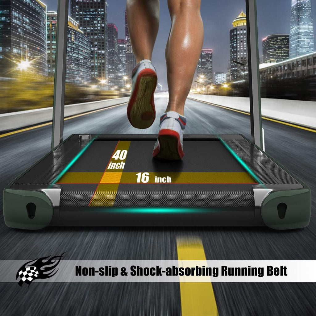 Goplus 2 in 1 Folding Treadmill with Dual Display, 2.25HP Superfit Under Desk Electric Pad Treadmill, Installation-Free, Blue Tooth Speaker, APP Control, Remote Control, Walking Jogging for Home