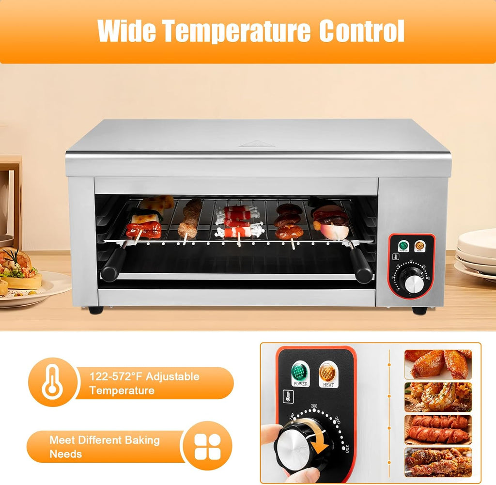1500W Electric Cheese Melter Machine, 110V Electric Cheese Melter Cheesemelter Grill 122-572°F Stainless Steel Toaster Oven Countertop Salamander Broiler Grill for Restaurant Kitchen Home Toast