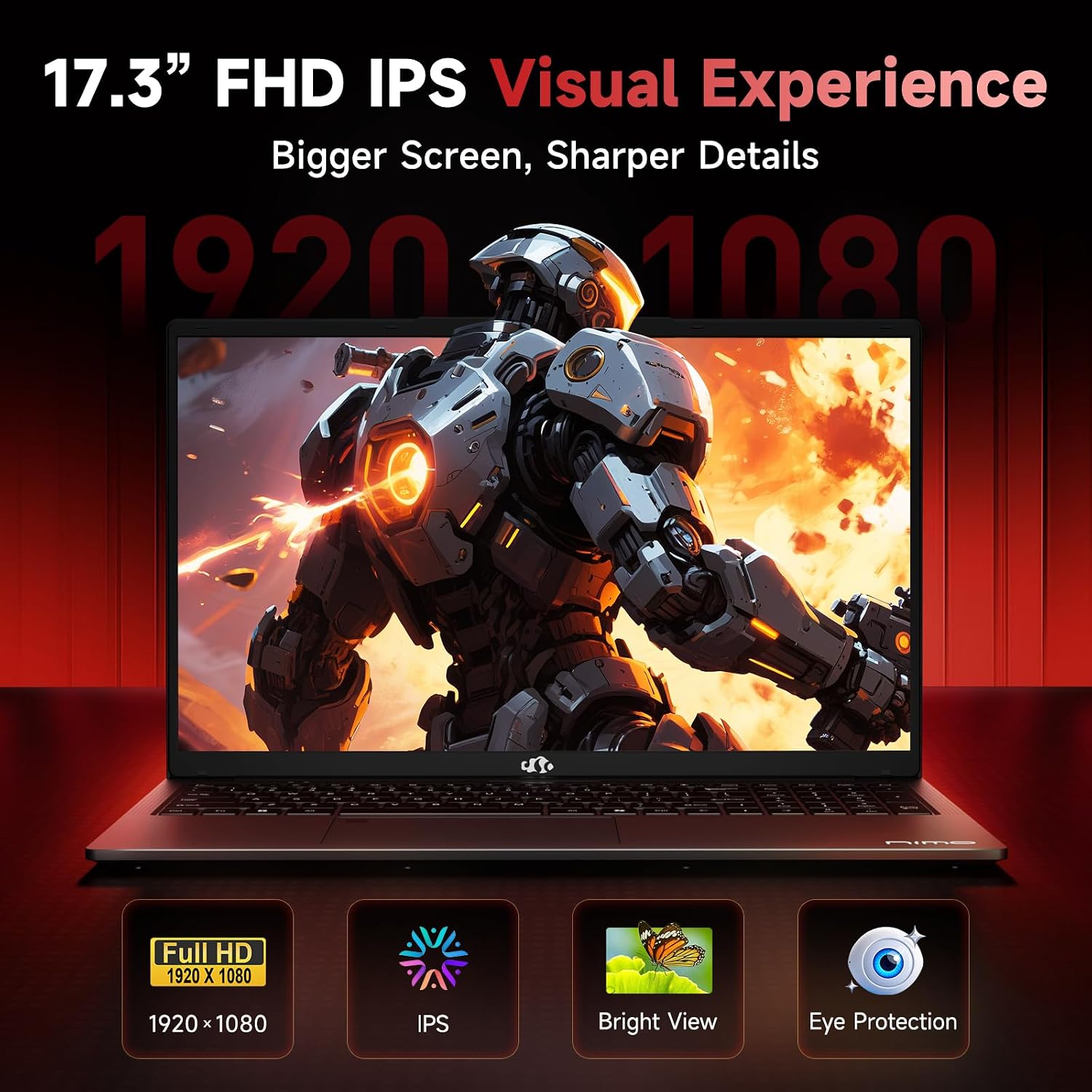 NIMO 17.3' IPS FHD-Gaming-Laptop, AMD Ryzen 5 6600H 6 Cores 16GB DDR5 RAM 1TB SSD (Beat i7-1165G7, Up to 4.5GHz) Radeon 660M GPU-Computer with 100W Type-C Backlit Keyboard Fingerprint Win 11