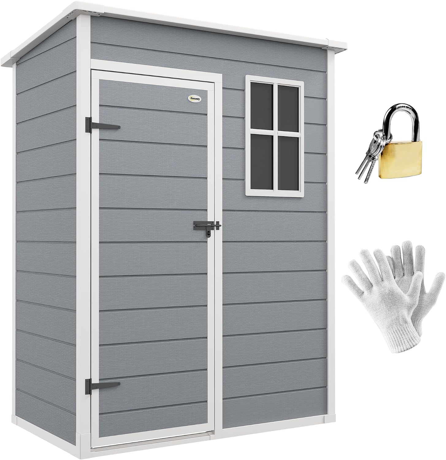 Outsunny 5' x 3' Outdoor Storage Shed, Waterproof Resin Plastic Shed with Floor, Window, Lockable Door and Vents, All-Weather Garden Tool Shed for Backyard, Patio, Lawn, Gray