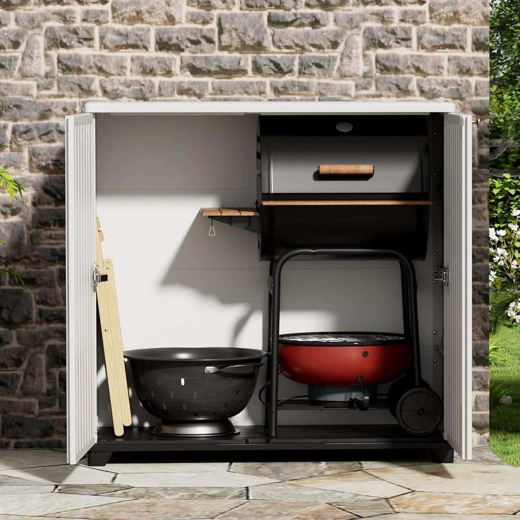 ADDOK Indoor Outdoor Plastic Storage Cabinet 34'x15'x34', Outdoor Storage Shed for Living Room, Hallway, Balcony, Garage, Garden, Backyard-White（W/O Shelf）