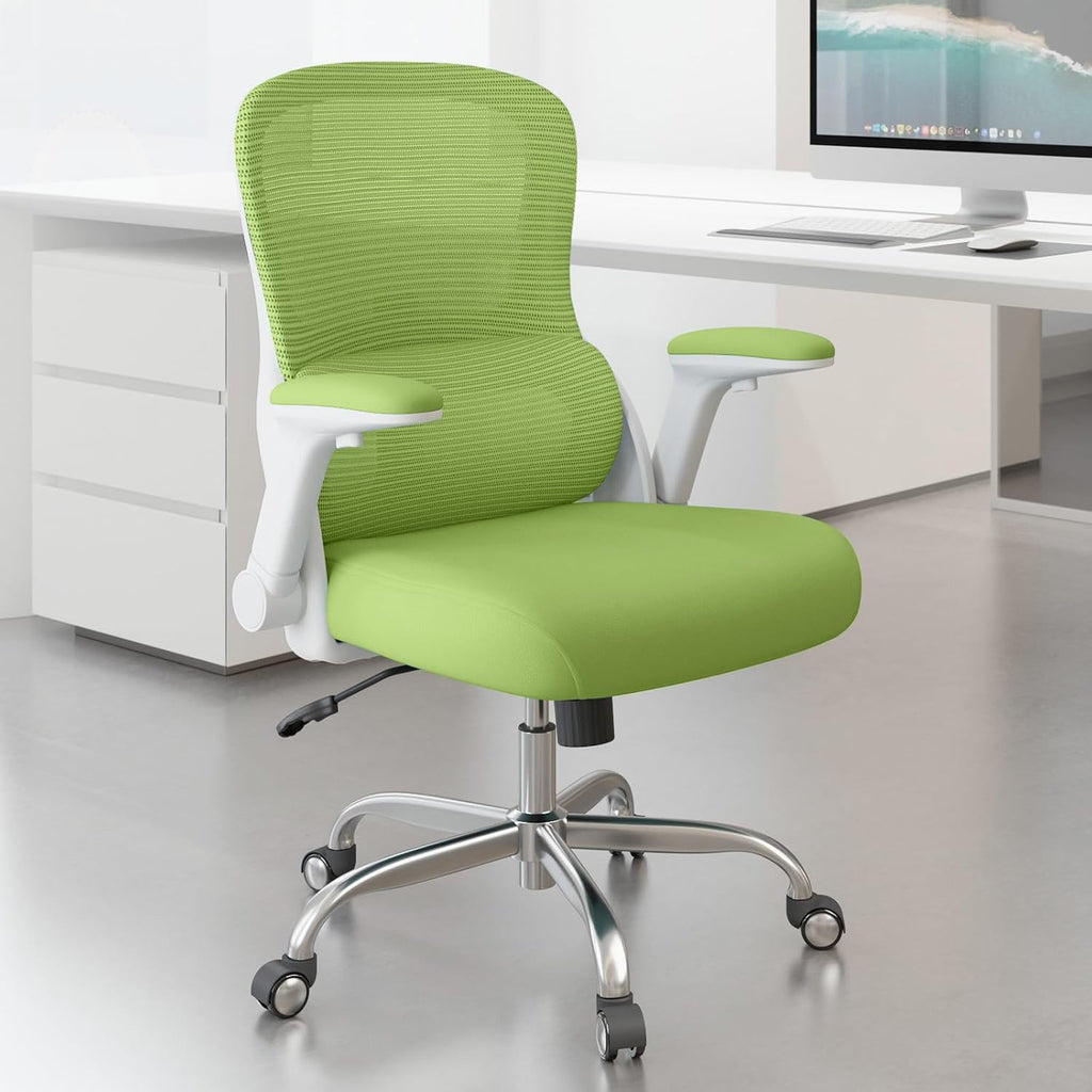 Office Chair Ergonomic Desk Chair Comfy: 400LBS Mesh Computer Chair Ergonomic Gaming Chairs with Wheels Adjustable Lumbar Support and Flip up Armrest-Swivel Executive Chairs Long Hours(Green)