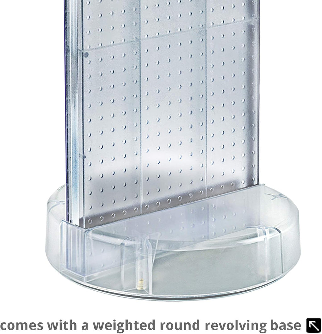 Azar Displays 700780-CLR, TWO-SIDED PEGBOARD FLOOR DISPLAY W/C-CHANNEL SIDES ON REVOLVING ROUND STUDIO BASE. PANEL SIZE: 16'W X 60'H, Clear