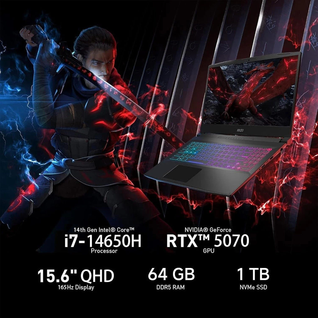 MSI Katana 15HX 15.6' Gaming Laptop, NVIDIA GeForce RTX 5070 8GB GDDR7,14th Gen Intel Core i7-14650HX, 2.5K QHD Display, 64 GB DDR5 RAM, 1 TB SSD, RGB KB, Copilot AI, Windows 11 Pro, W/Accessories
