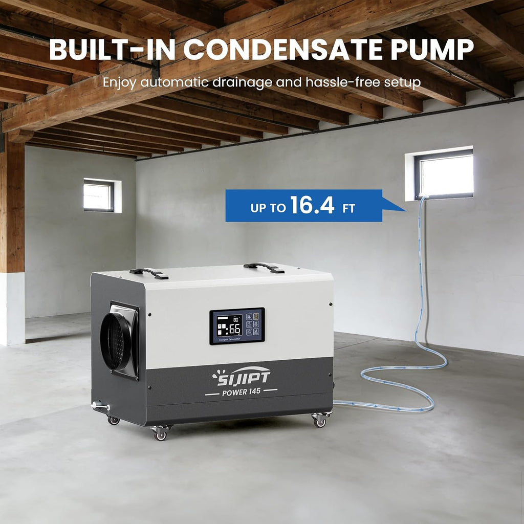 145 Pint Commercial Dehumidifier with Pump, Dehumidifiers for Crawl Space & Basement with Drain Hose, Industrial Dehumidifier with Swivel Caster for Large Space, Large Capacity, Auto Defrost