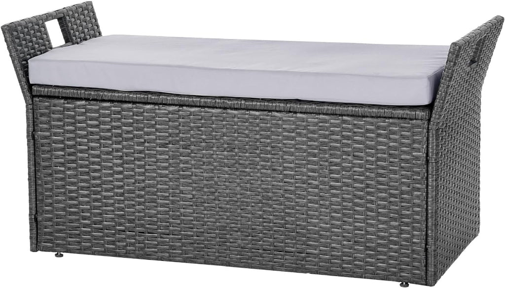 VEVOR Outdoor Storage Bench, 2-Person PE Rattan Storage Bench, 40 Gal Deck Box with Cushion & Side Handle, Supports up to 400 lbs, Outdoor Seating & Porch Decor for Patio Garden Balcony