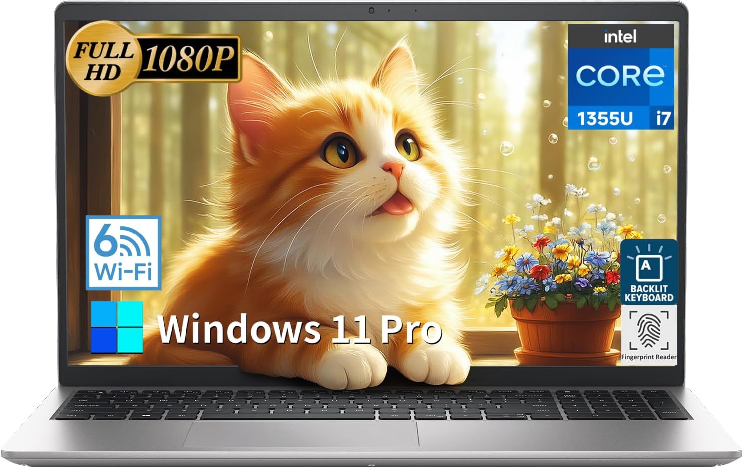 Dell 15 Laptop DC15250, 15.6-inch FHD (1920x1080) 120Hz Display, Intel Core i7-1355U (UP to 5.0 GHz), 16 GB RAM, 512 GB SSD, Intel UHD Graphics, Backlit Keyboard, Fingerprint Reader, Windows 11 Pro