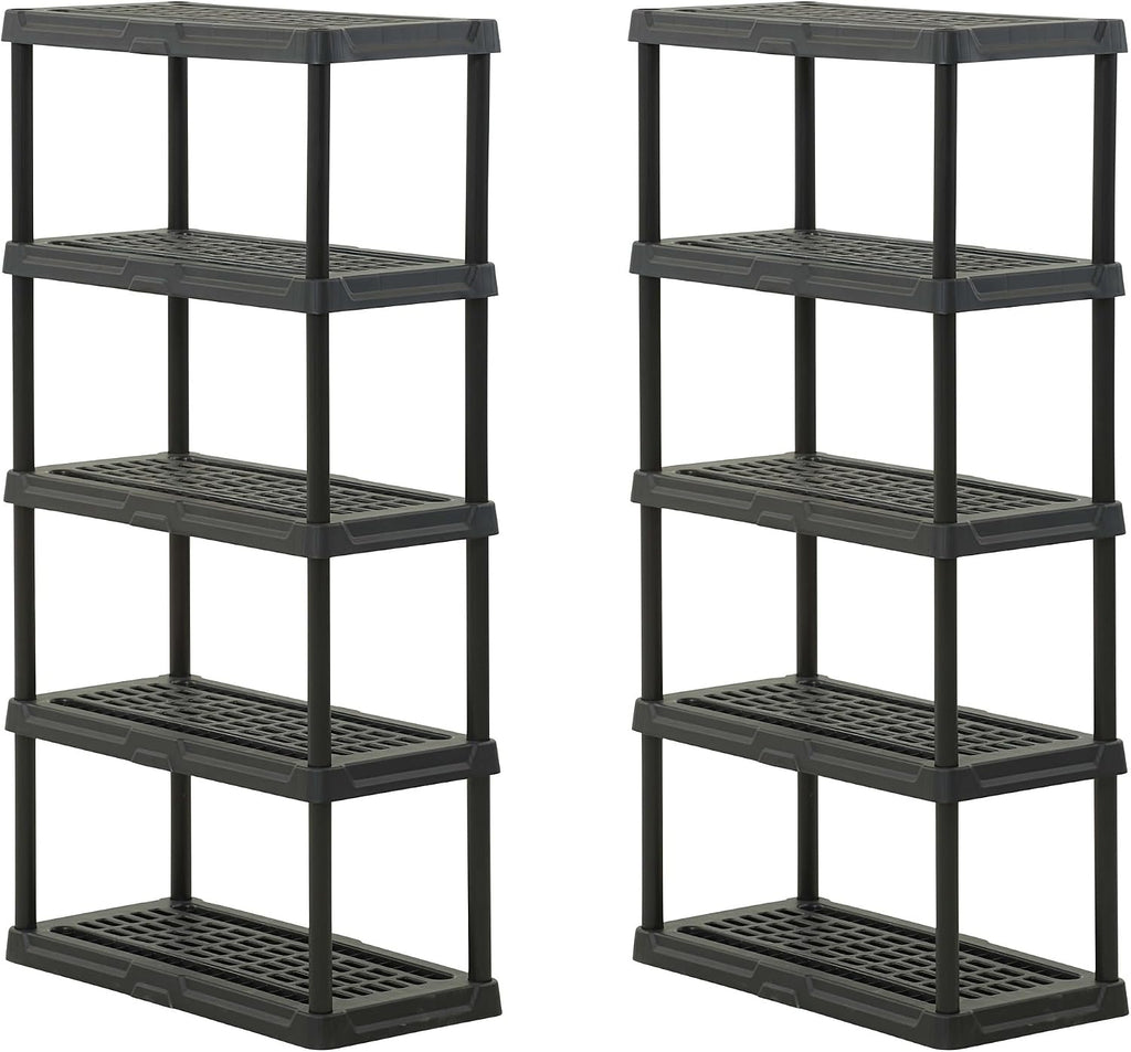 CENTREX CX 5-Tier Heavy Duty Plastic Storage Shelves that Support up to 150lbs/shelf, Organization and Storage, Weather-Resistant Design, Easy Assembly, 2 Pack, Black (72'H x 36'W x 18'D)