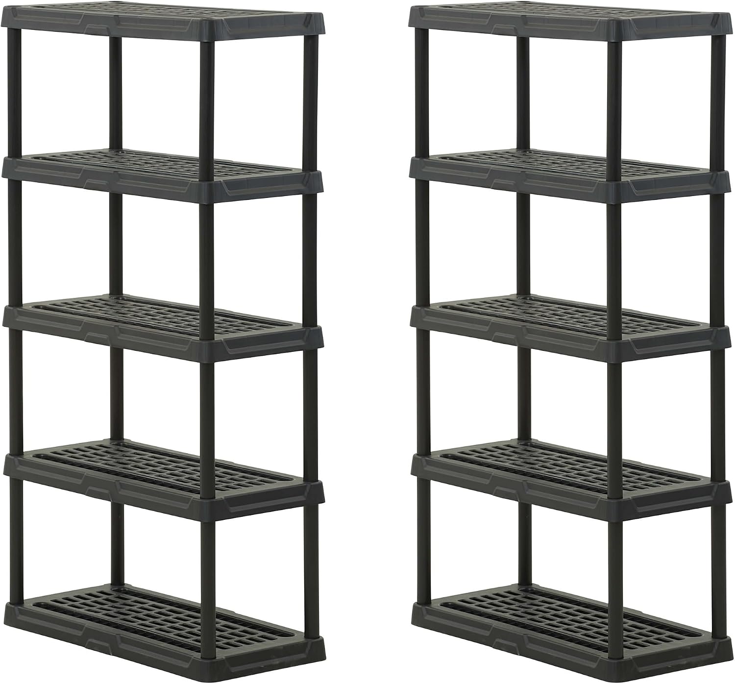 CENTREX CX 5-Tier Heavy Duty Plastic Storage Shelves that Support up to 150lbs/shelf, Organization and Storage, Weather-Resistant Design, Easy Assembly, 2 Pack, Black (72'H x 36'W x 18'D)