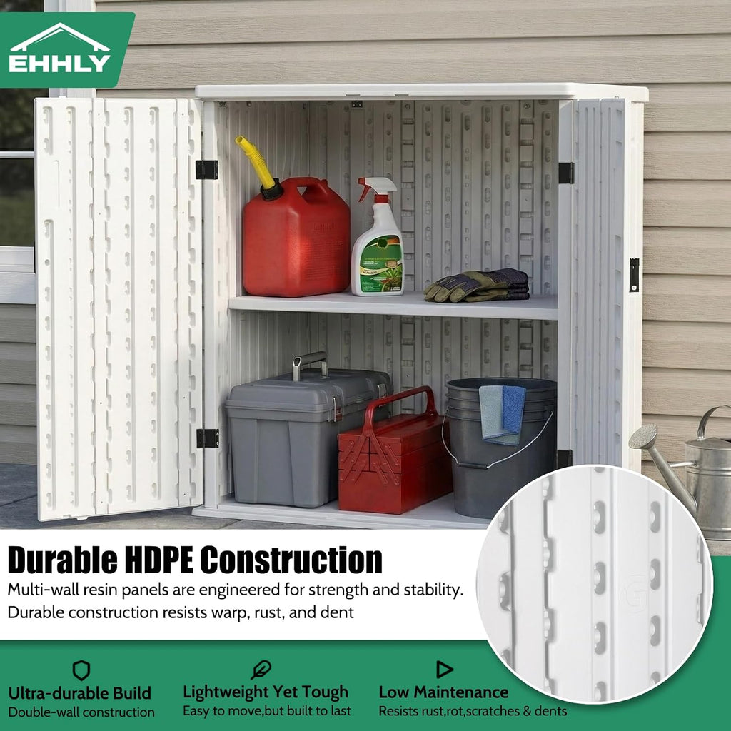 EHHLY Heavy Duty Small Storage Cabinet Outdoor Weatherproof, 14 Cuft Garage Storage Cabinet with 2 Adjustable Shelves, Lockable Kitchen Pantry Closer Organizer, 31Wx23Lx34H, Polar White