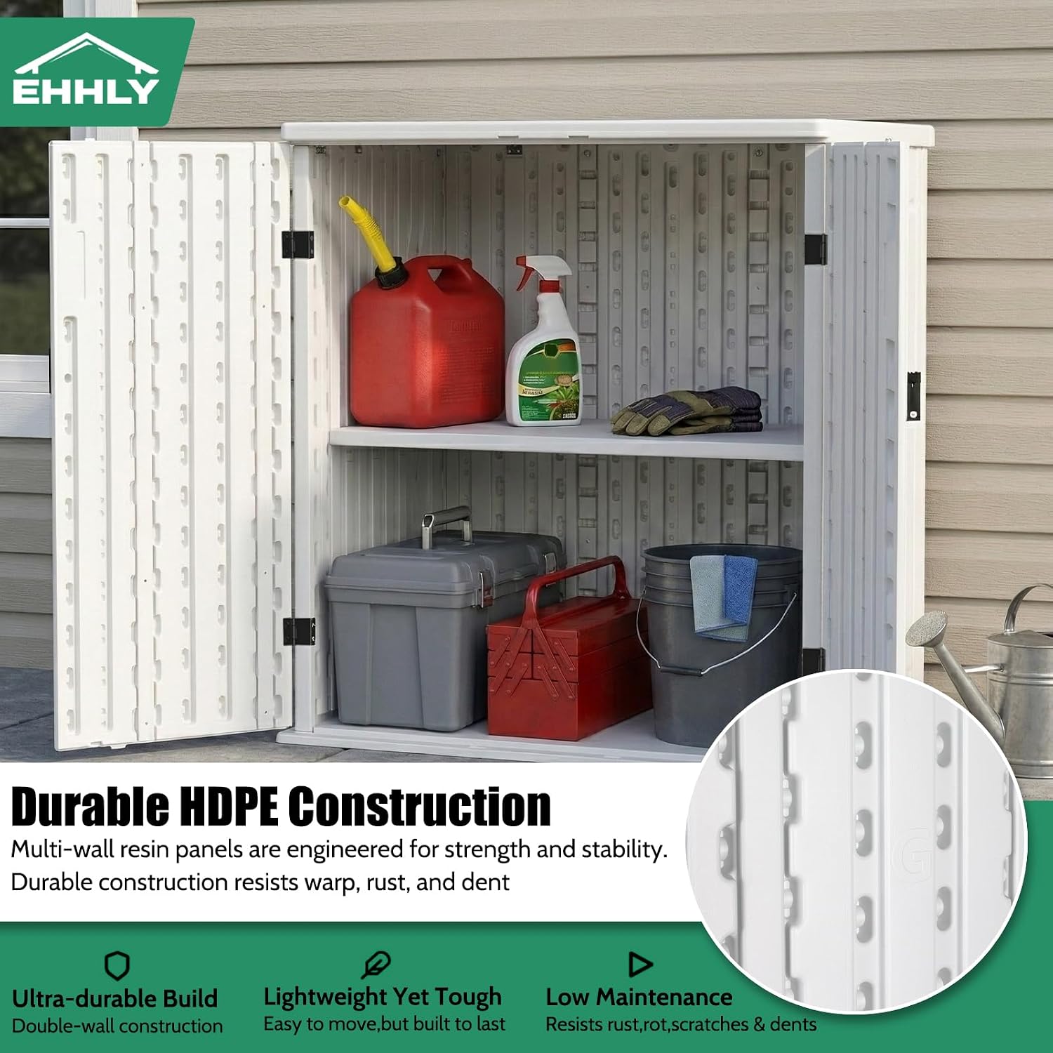 EHHLY Heavy Duty Small Storage Cabinet Outdoor Weatherproof, 14 Cuft Garage Storage Cabinet with 2 Adjustable Shelves, Lockable Kitchen Pantry Closer Organizer, 31Wx23Lx34H, Polar White
