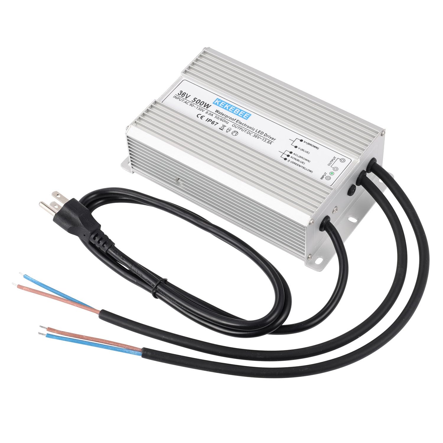 LED driver 36V 500W waterproof power supply AC90-135V to DC36V13.8A IP67 waterproof switching power supply suitable for outdoor LED lighting landscape lights street lights and 36V DC equipment