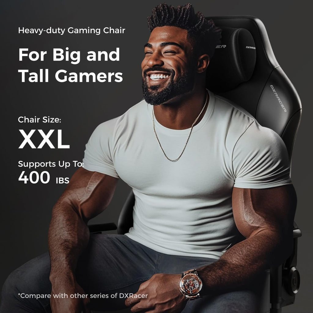 DXRacer Tank XXL Ergonomic Video Gaming Chair for Adults, Office Reclining Computer Chair with Magnetic Head Pillow and Lumbar Support, Racing Style Height Adjustable (EPU Leatherette, Black)