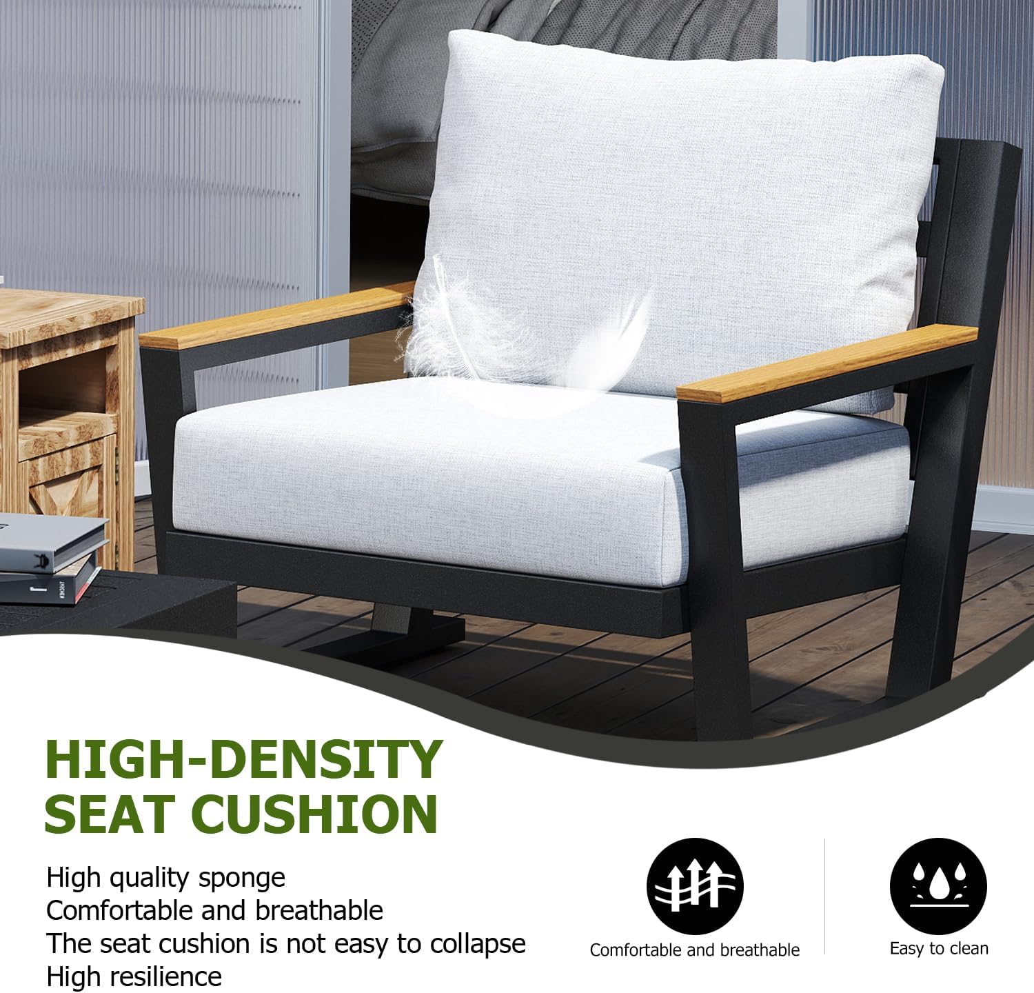 Aluminum Patio Furniture Set, All Weather Rust Proof Outdoor Conversation Set with Washable Cushions, Metal Frame Sofa for Poolside Backyard Garden Balcony Grey