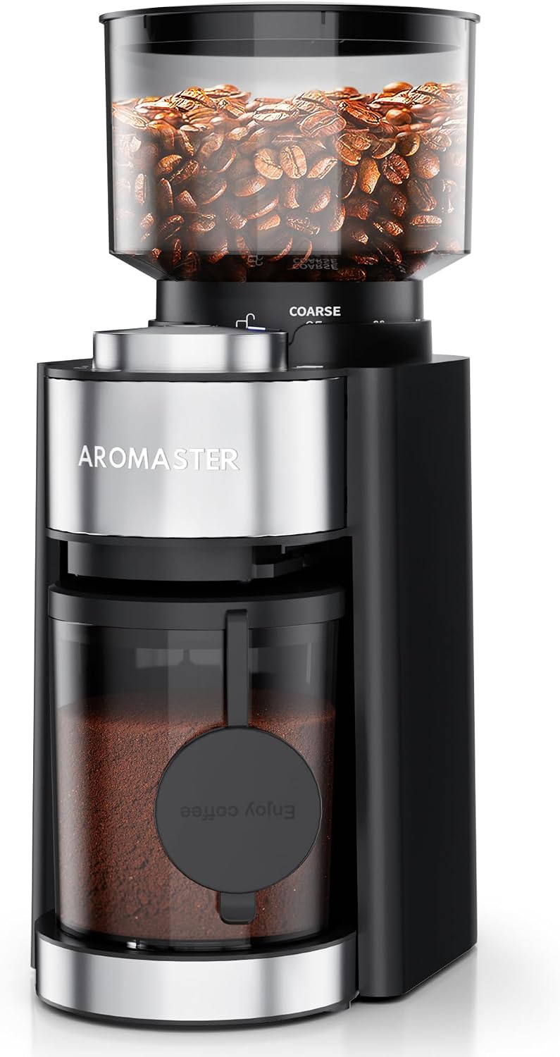 Aromaster Burr Coffee Grinder,Adjustable 2-12 Cups Timer, Black